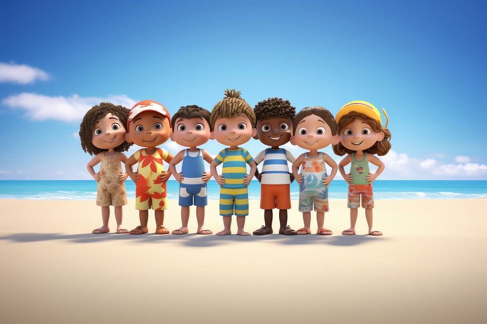 Diversity kids beach vacation outdoors. AI generated Image by rawpixel.