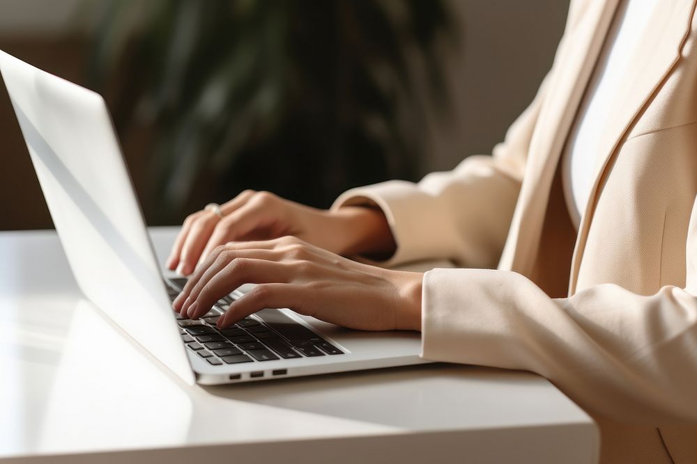 Woman using laptop computer office adult. 