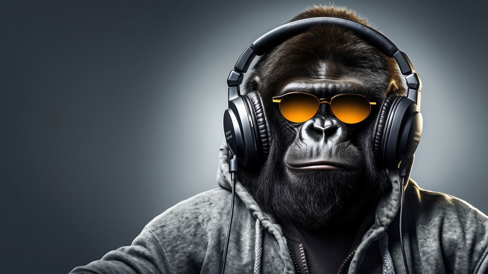 Gorilla headphones sunglasses portrait. AI generated Image by rawpixel.