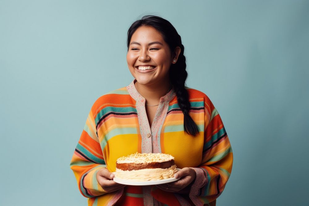Native woman smile cake dessert. AI generated Image by rawpixel.
