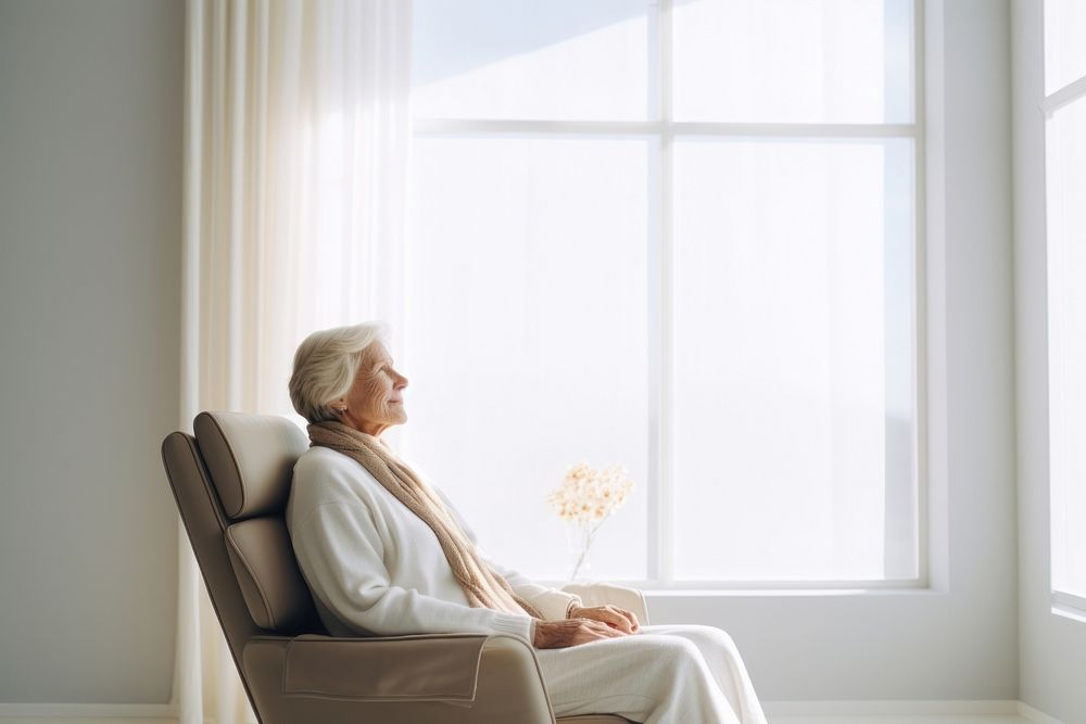 80 years old woman chair furniture sitting. 