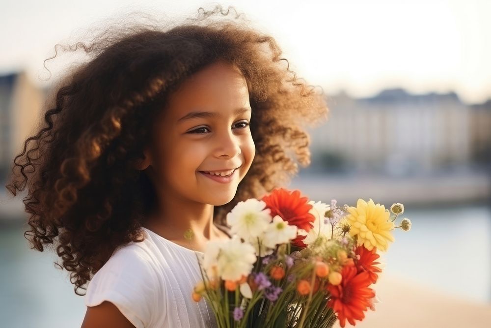 Multiracial girl smile day inflorescence. AI generated Image by rawpixel.
