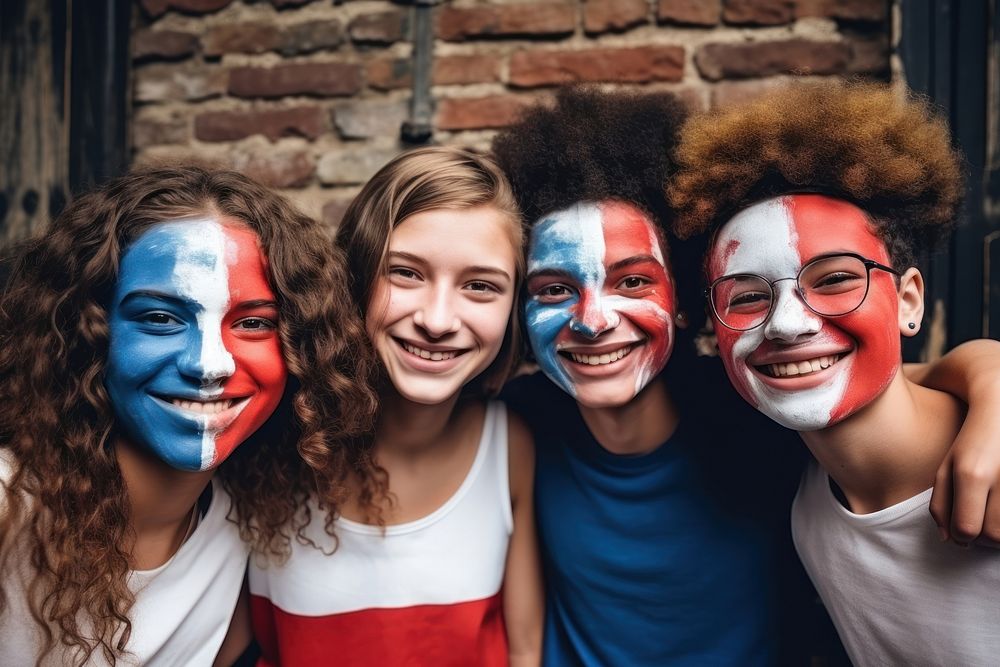 French flag laughing adult paint. 