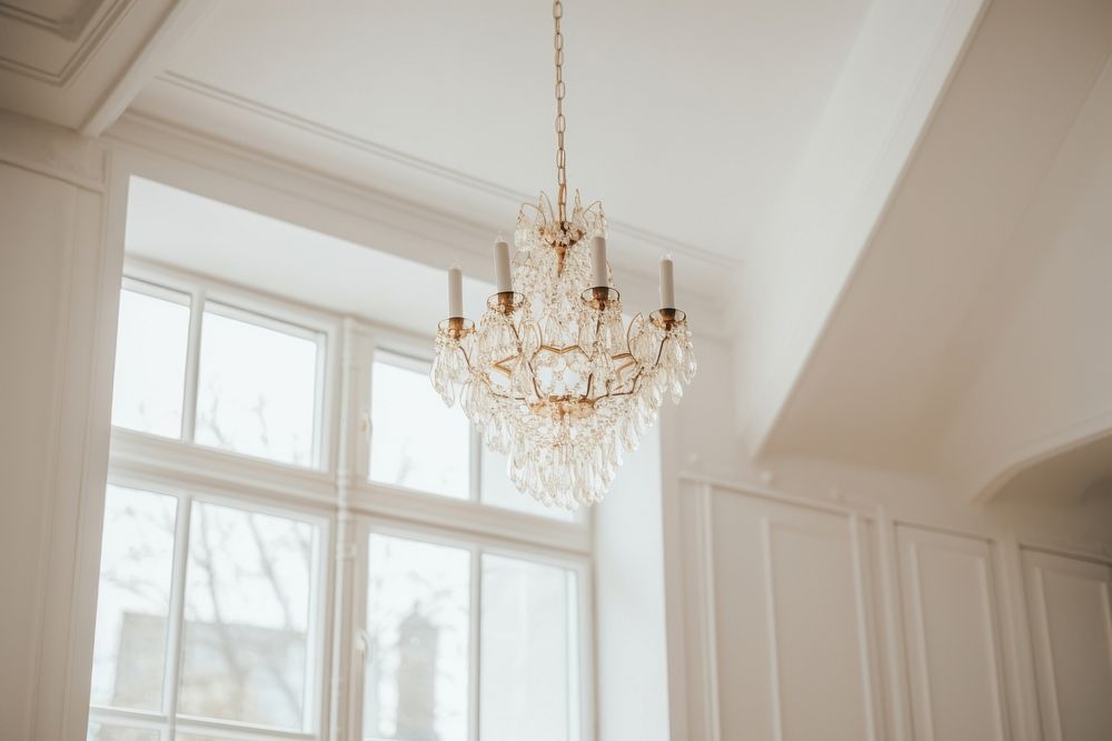 Minimal chandelier ceiling hanging room. AI generated Image by rawpixel.