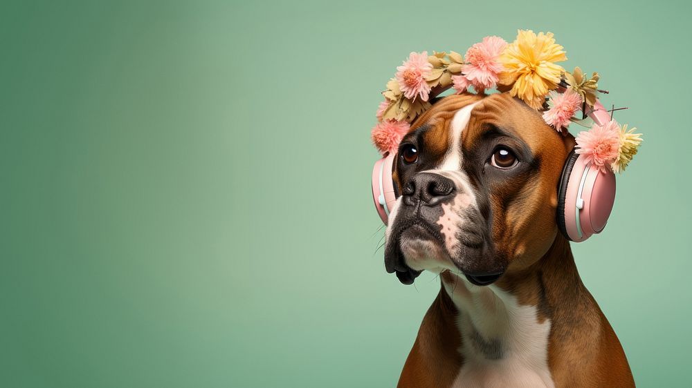 Dog wearing headphone boxer animal mammal. 