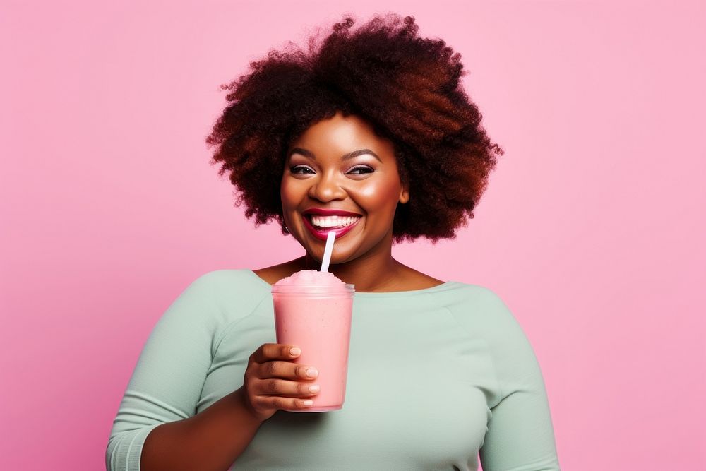 Black woman smoothie drinking cheerful. AI generated Image by rawpixel.