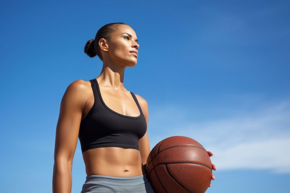 Black bald woman basketball sports adult. 