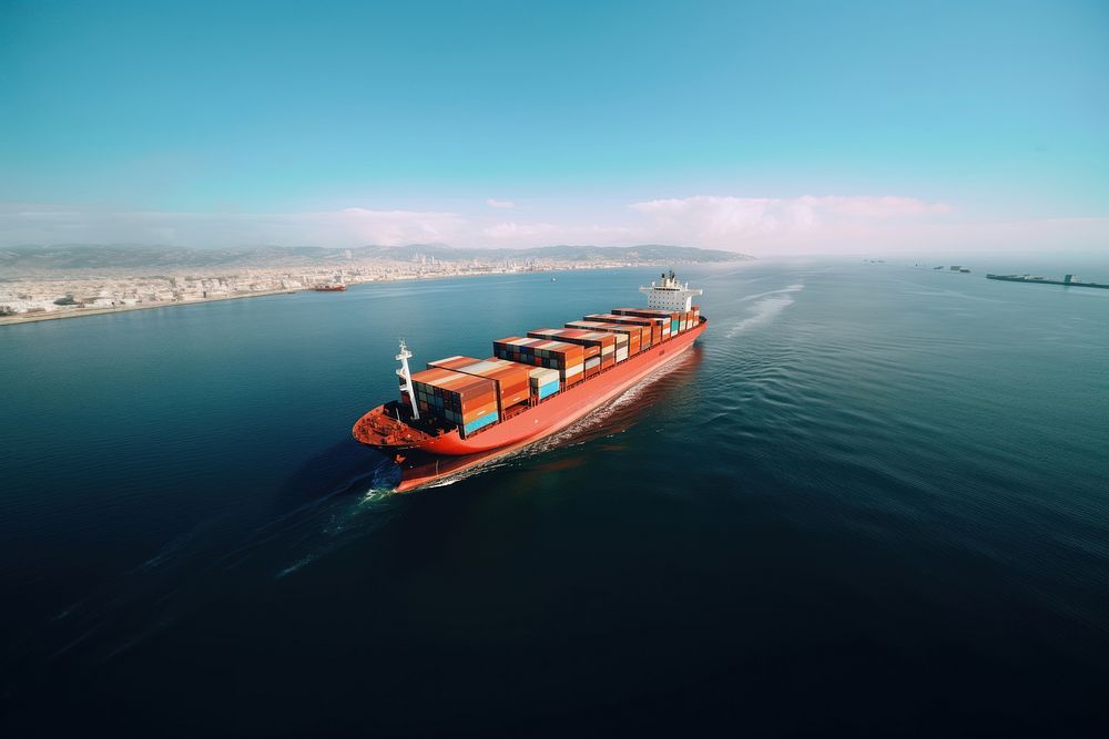 Container cargo ship watercraft vehicle boat. AI generated Image by rawpixel.