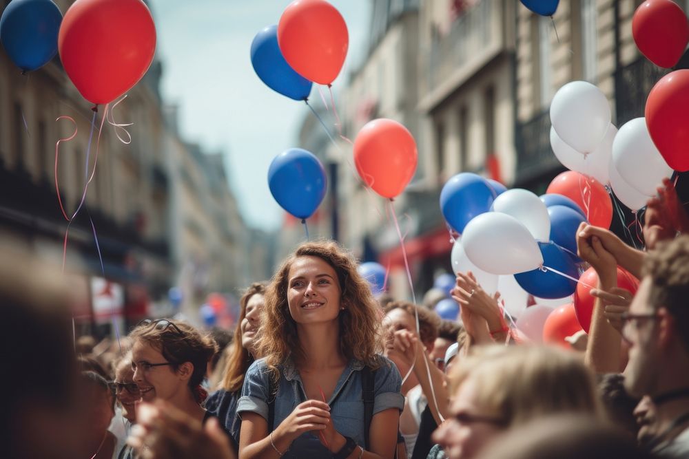 Bastille day celebration balloon adult togetherness. 