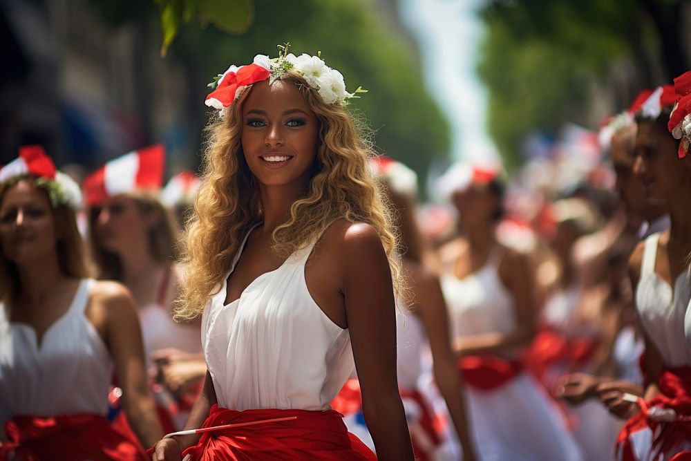 Bastille day parade adult togetherness cheerleading. AI generated Image by rawpixel.