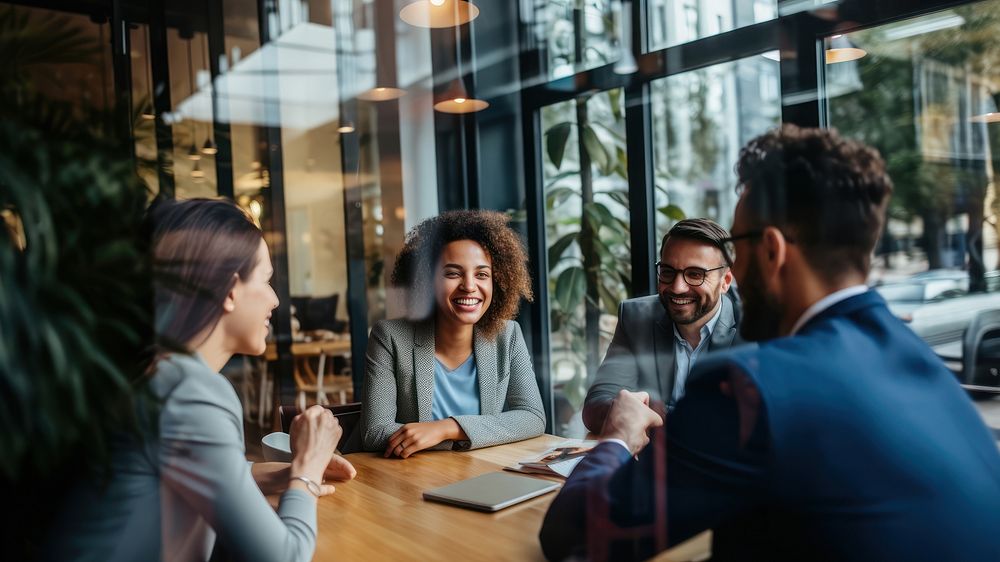 Business people smiling adult togetherness conversation. 