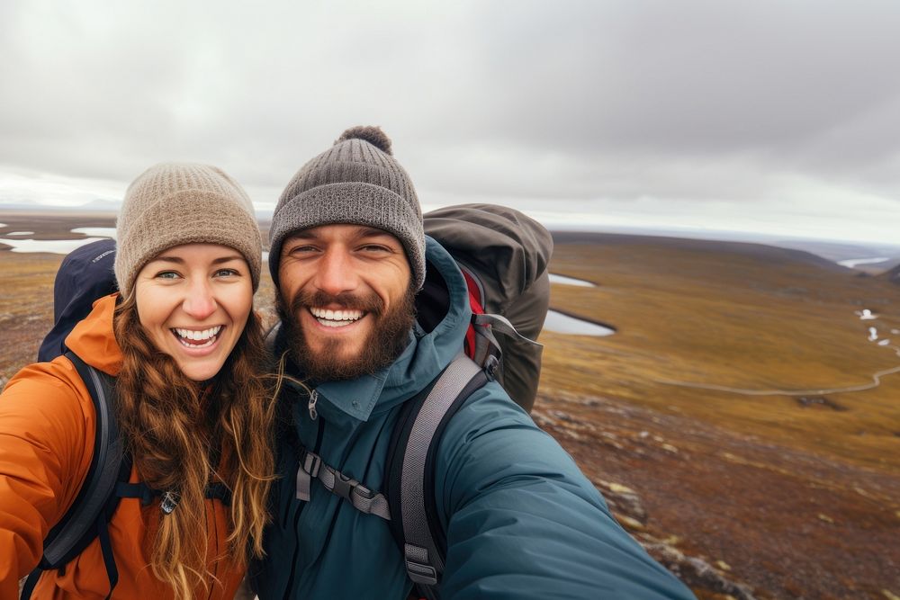 Couple traveler adventure portrait outdoors. AI generated Image by rawpixel.