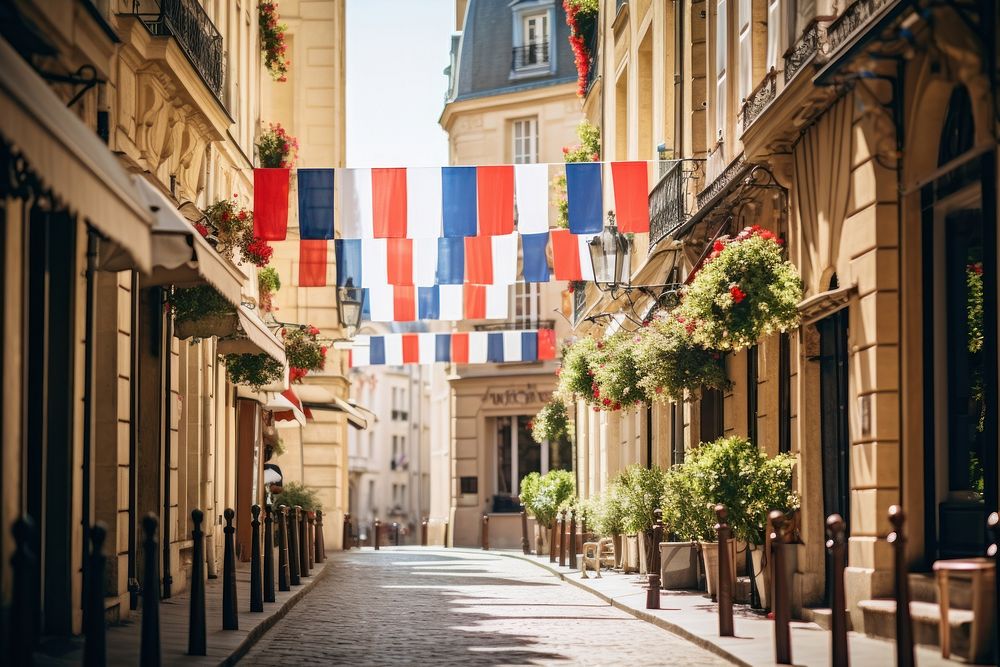 French street flag alley city. AI generated Image by rawpixel.