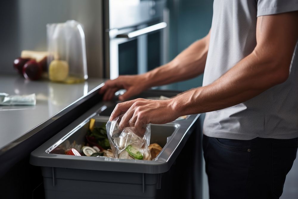 Man sorting garbage kitchen cooking adult. AI generated Image by rawpixel.