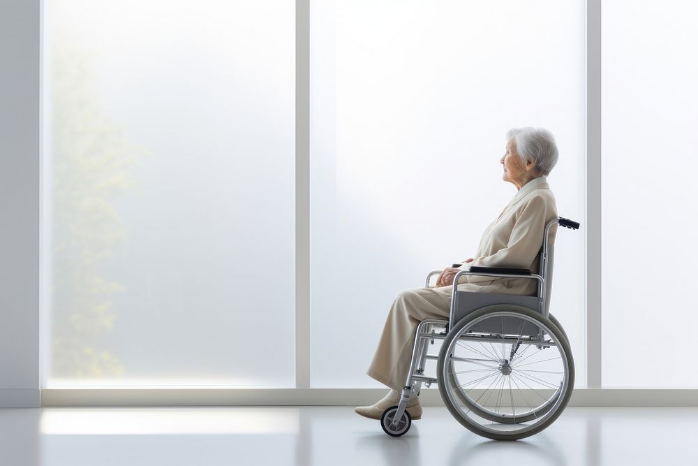 Senior woman sitting window adult. 