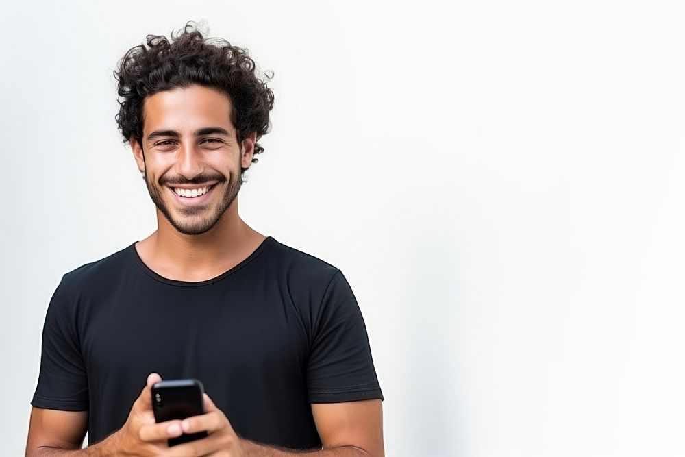 Brazilian man adult smile electronics. AI generated Image by rawpixel.