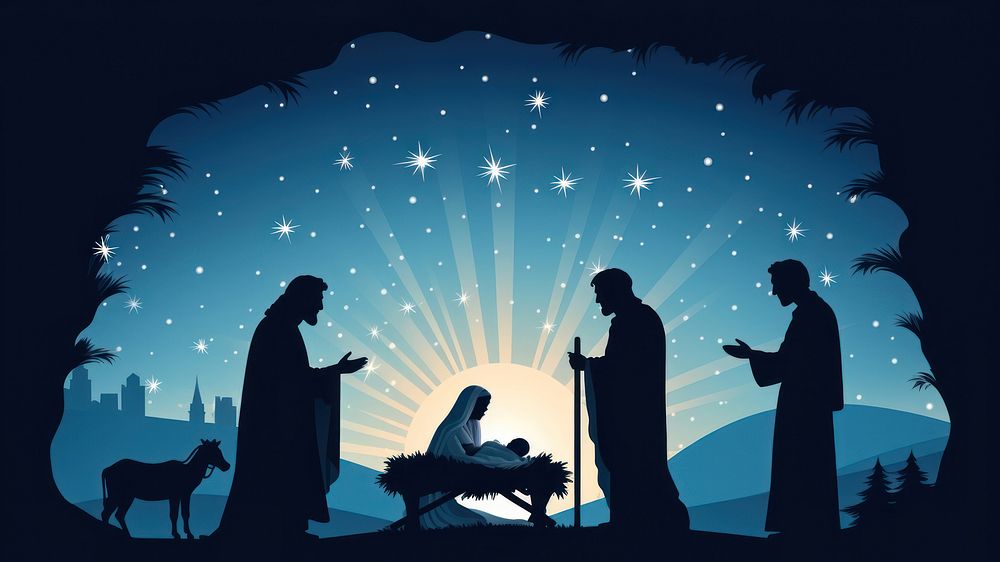Nativity scene silhouette night adult. AI generated Image by rawpixel.