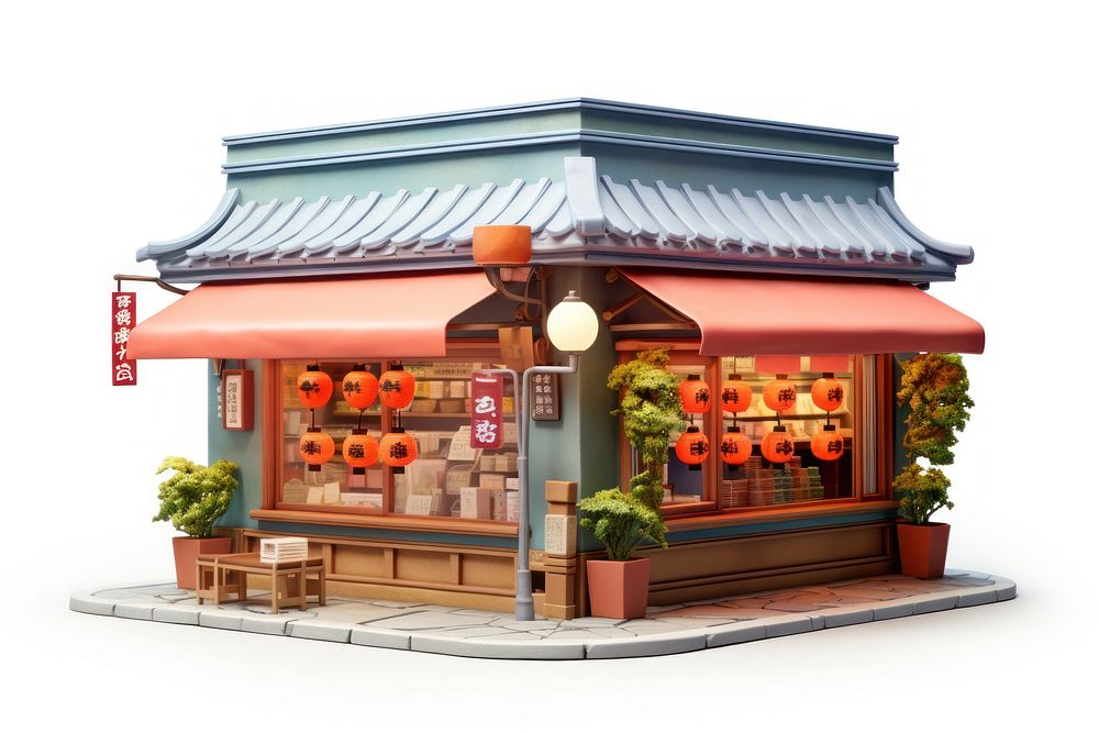 Japanese shop restaurant kiosk white background. AI generated Image by rawpixel.