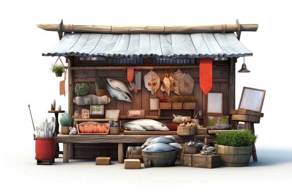 Japanese fish market architecture building hut. AI generated Image by rawpixel.