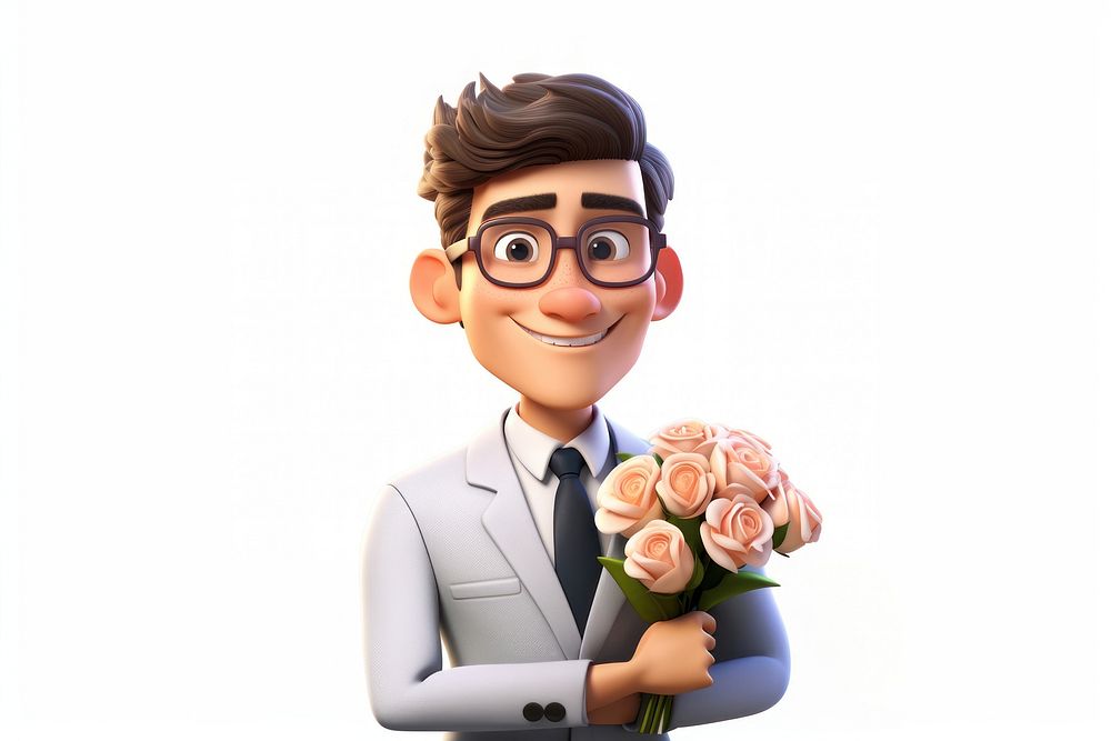 Wearing wedding cartoon face white background. AI generated Image by rawpixel.