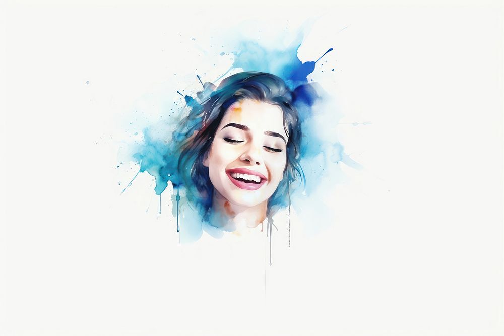 Water color Pretty woman smile laughing portrait adult. AI generated Image by rawpixel.