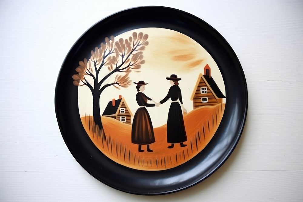 Folk art tray painting plate. AI generated Image by rawpixel.