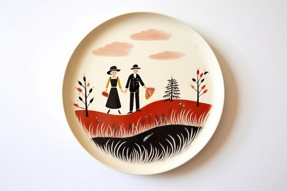 Folk art tray porcelain plate. AI generated Image by rawpixel.