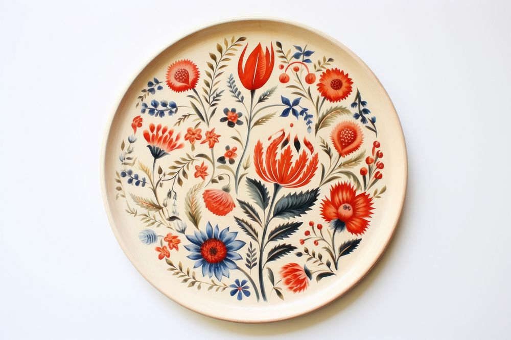 Folk art porcelain platter pattern. AI generated Image by rawpixel.