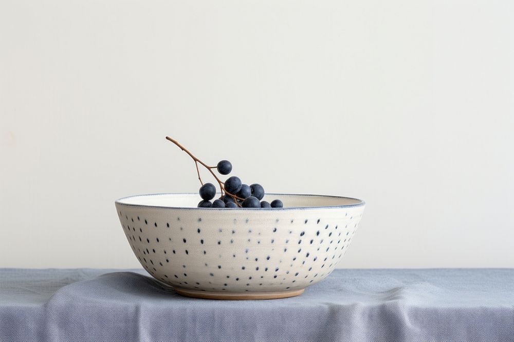 Ceramic bowl blueberry fruit food. 