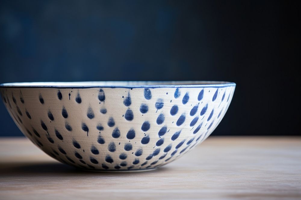 Ceramic bowl porcelain pottery blue. AI generated Image by rawpixel.