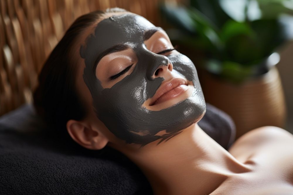 Woman relaxing adult woman mask. 