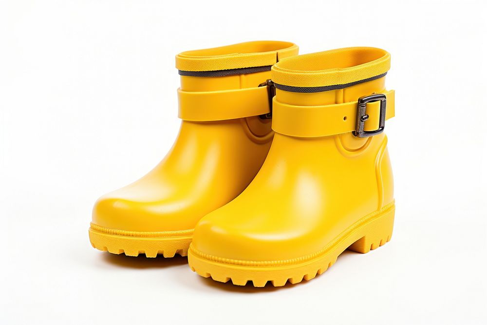 Yellow rubber boots footwear shoe white background. AI generated Image by rawpixel.