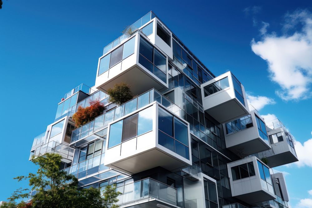 Modern apartment building architecture balcony city. 