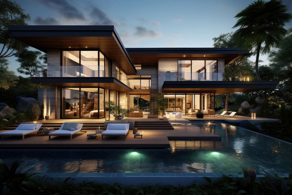 Modern house architecture building outdoors. 