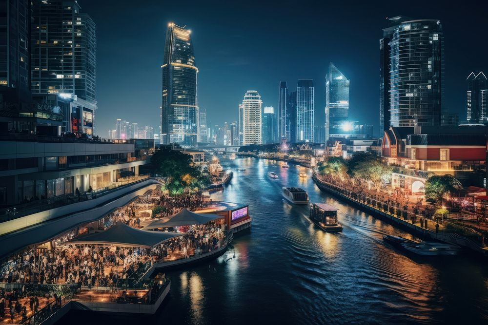 City architecture metropolis waterfront.