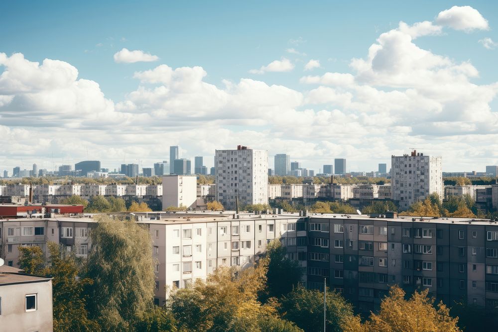 Cheap flat building city architecture cityscape. 