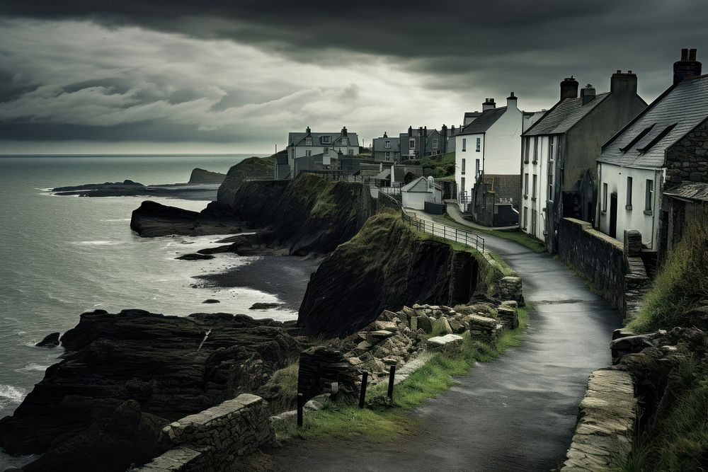 Coastal town architecture outdoors building. 