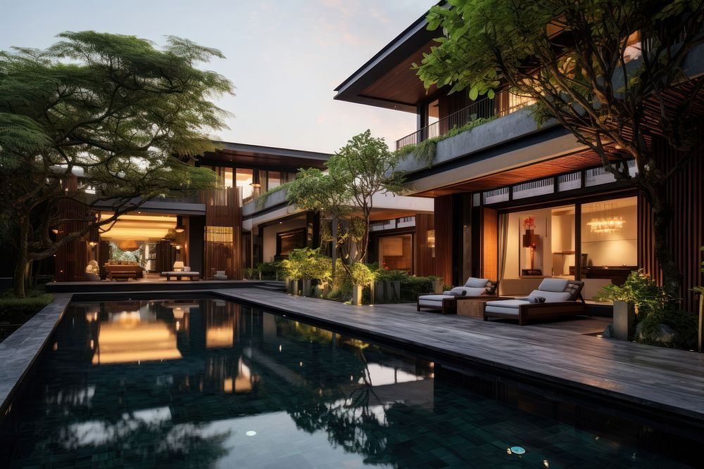 Contemporary house architecture building outdoors. 