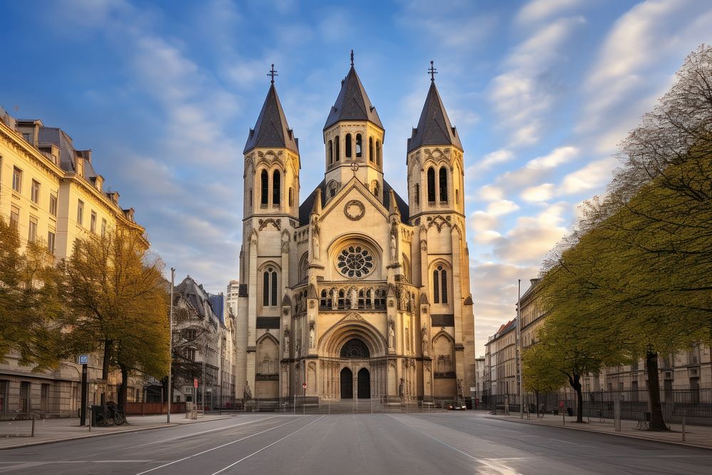 European cathedral architecture building tower. AI generated Image by rawpixel.