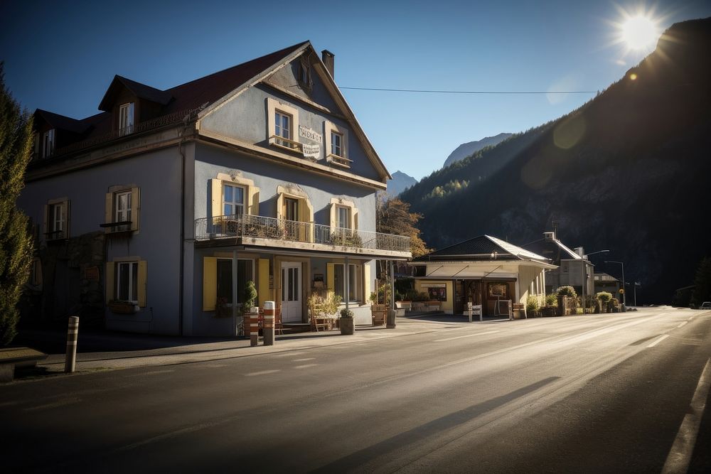 Small hotel town architecture outdoors. 