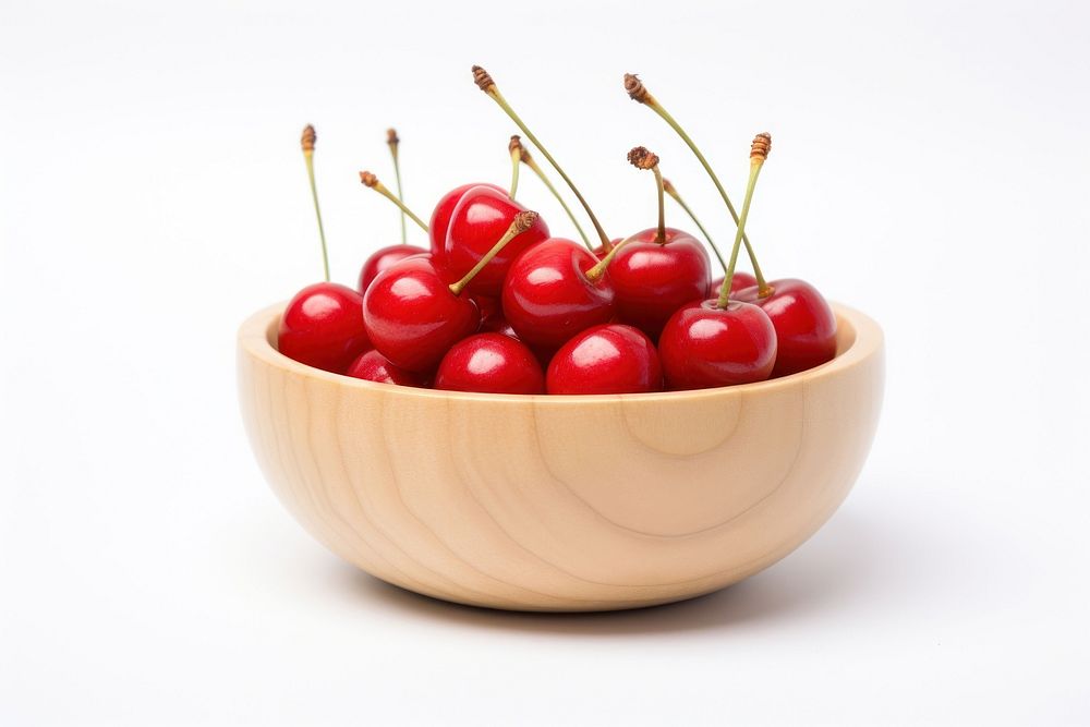 Wooden bowl cherry fruit plant. AI generated Image by rawpixel.