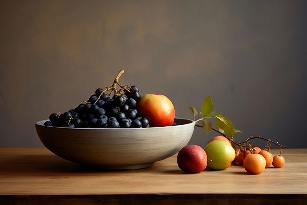 Ceramic bowl fruit apple berry. 