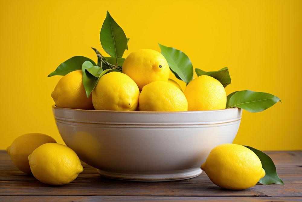 Ceramic bowl lemon fruit plant. AI generated Image by rawpixel.
