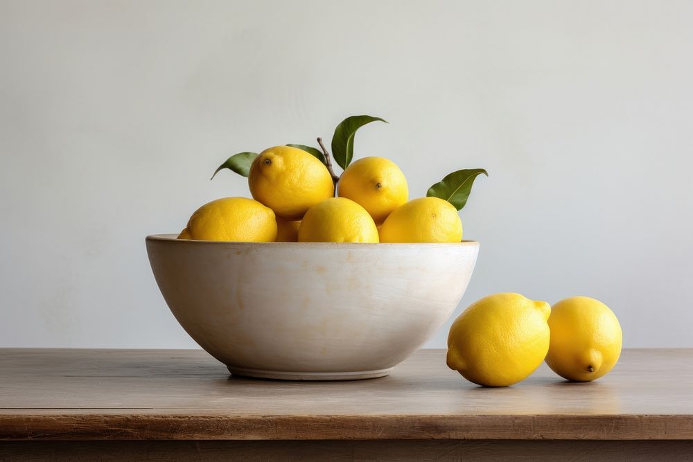 Ceramic bowl lemon fruit table. AI generated Image by rawpixel.