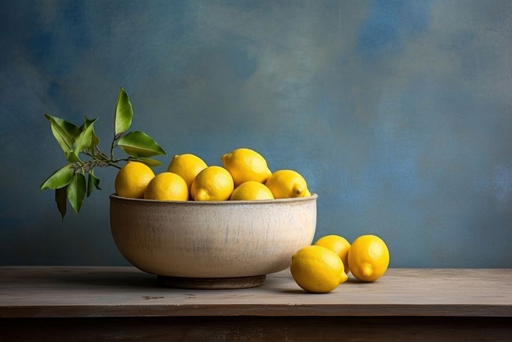 Ceramic bowl lemon fruit table. 