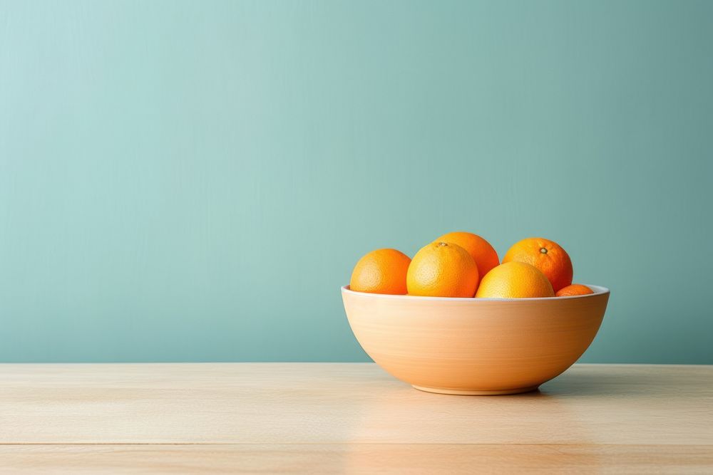 Ceramic bowl orange fruit table. AI generated Image by rawpixel.