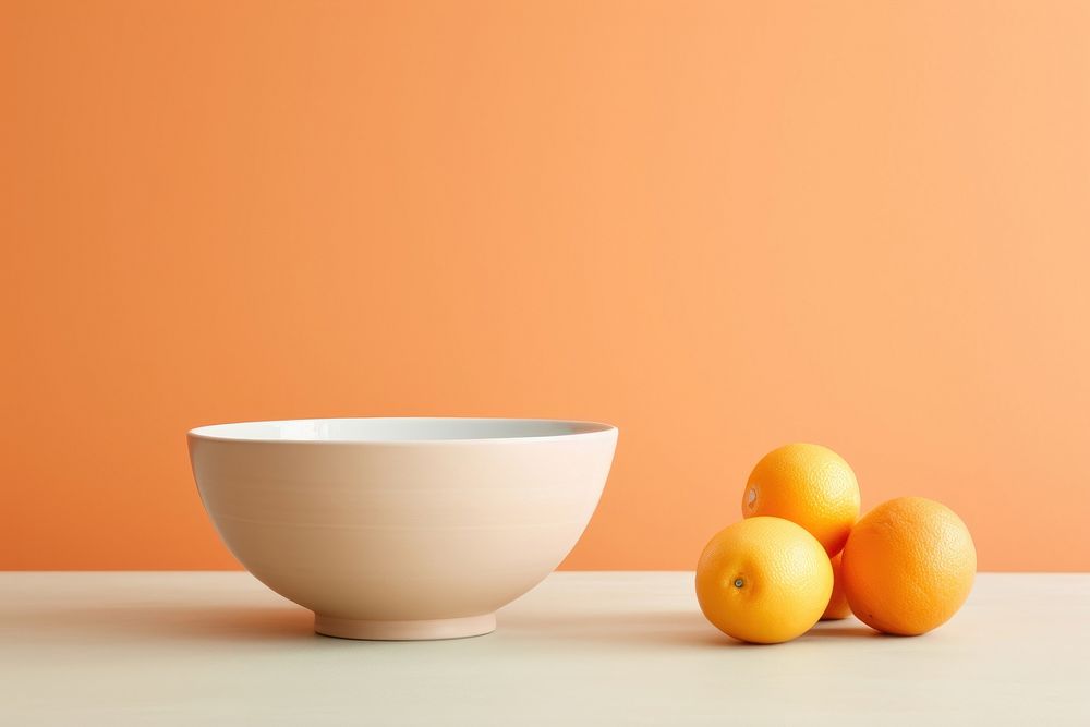Ceramic bowl grapefruit orange table. AI generated Image by rawpixel.