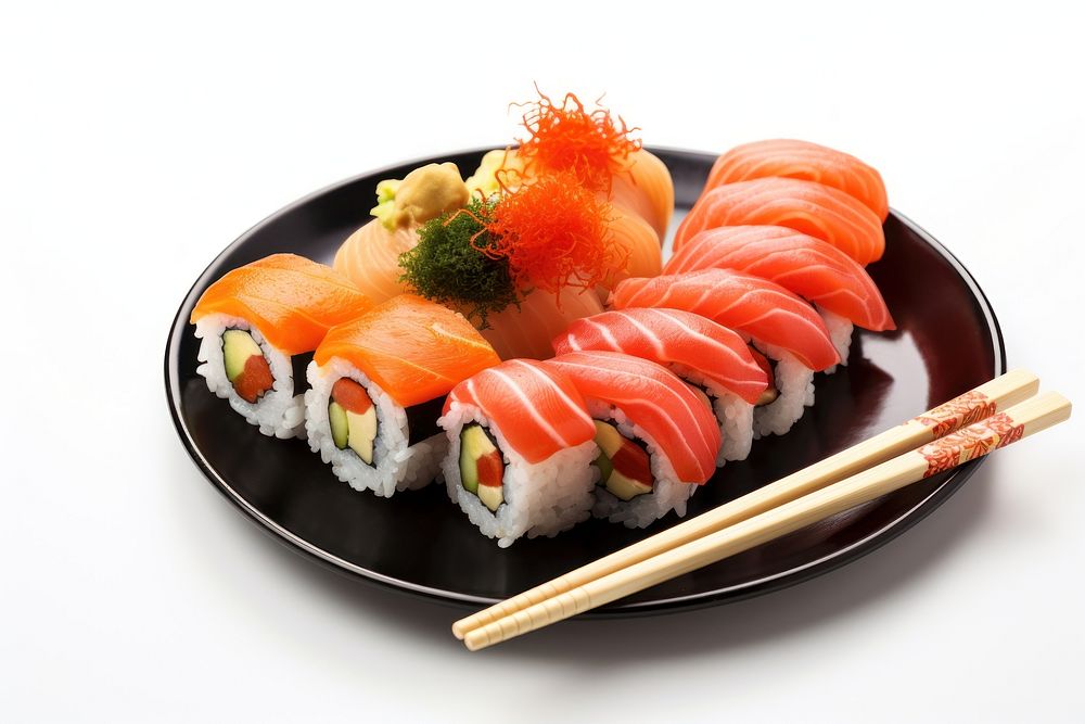 Chopsticks sushi plate rice. AI generated Image by rawpixel.
