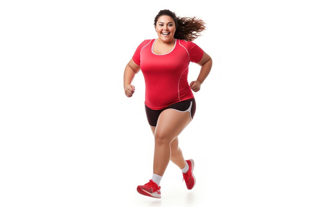 Chubby woman running jogging adult. 