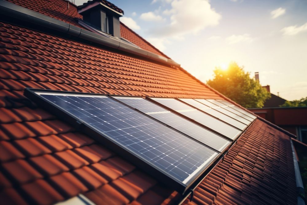 Building roof architecture solar panels. 